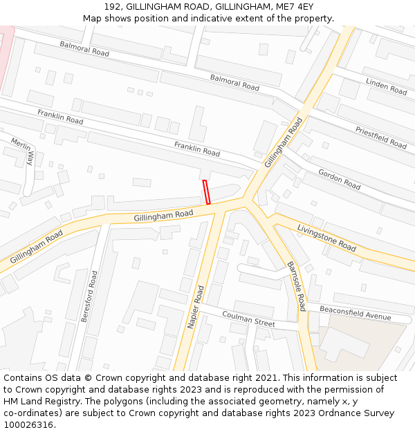 192, GILLINGHAM ROAD, GILLINGHAM, ME7 4EY: Location map and indicative extent of plot