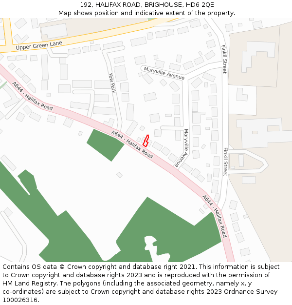 192, HALIFAX ROAD, BRIGHOUSE, HD6 2QE: Location map and indicative extent of plot