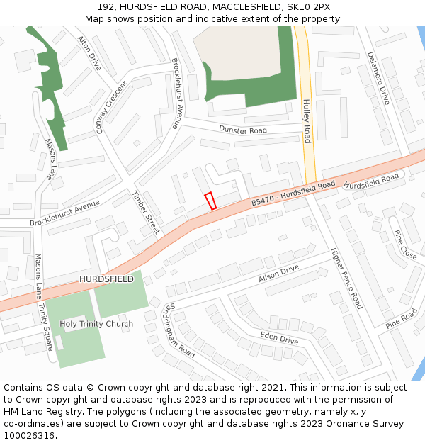 192, HURDSFIELD ROAD, MACCLESFIELD, SK10 2PX: Location map and indicative extent of plot