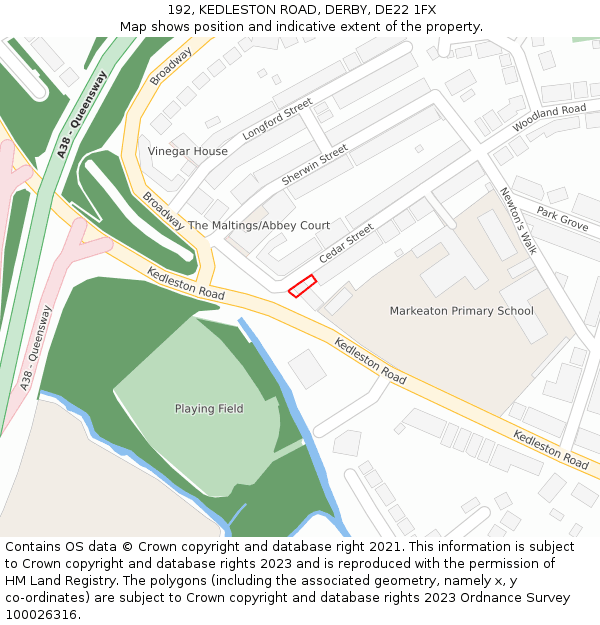 192, KEDLESTON ROAD, DERBY, DE22 1FX: Location map and indicative extent of plot