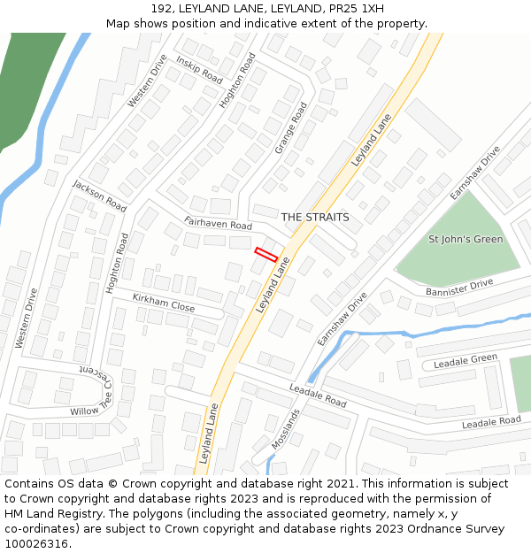 192, LEYLAND LANE, LEYLAND, PR25 1XH: Location map and indicative extent of plot
