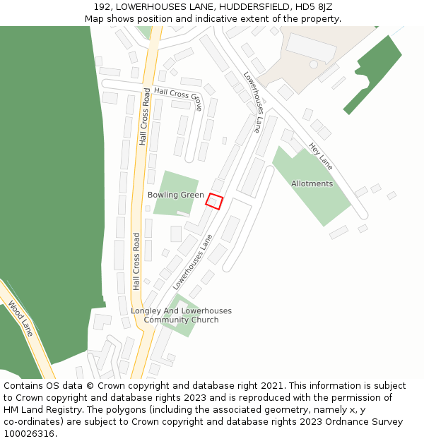 192, LOWERHOUSES LANE, HUDDERSFIELD, HD5 8JZ: Location map and indicative extent of plot