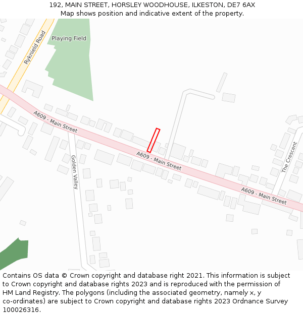 192, MAIN STREET, HORSLEY WOODHOUSE, ILKESTON, DE7 6AX: Location map and indicative extent of plot