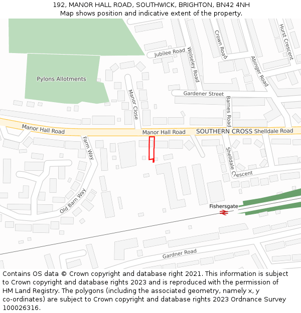 192, MANOR HALL ROAD, SOUTHWICK, BRIGHTON, BN42 4NH: Location map and indicative extent of plot