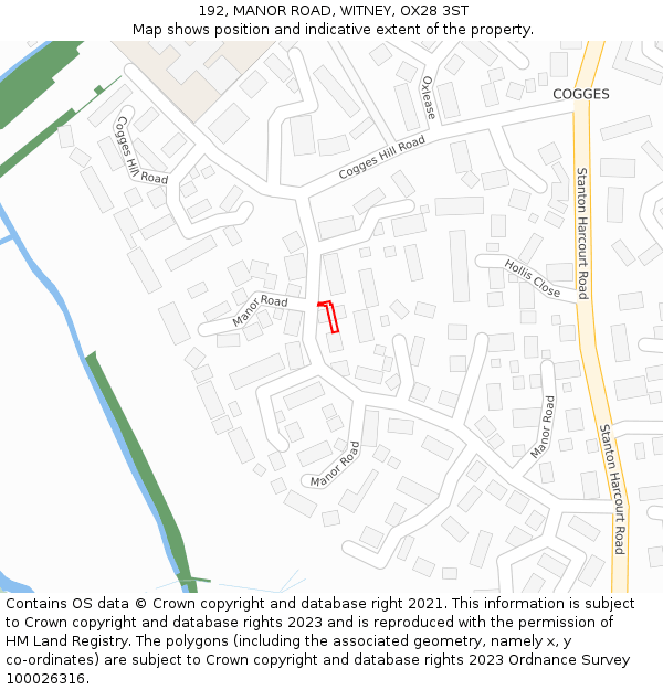 192, MANOR ROAD, WITNEY, OX28 3ST: Location map and indicative extent of plot