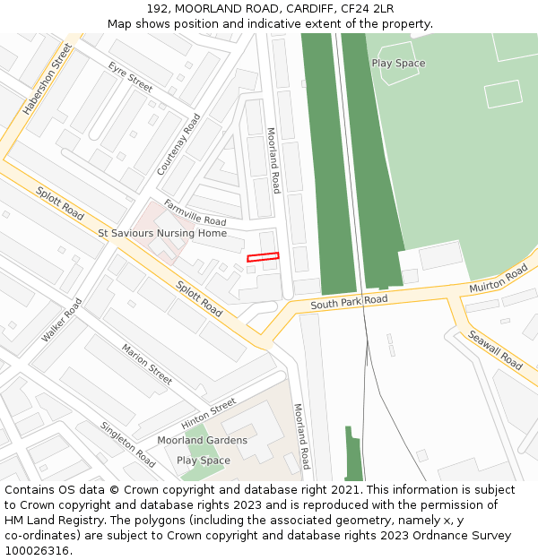 192, MOORLAND ROAD, CARDIFF, CF24 2LR: Location map and indicative extent of plot