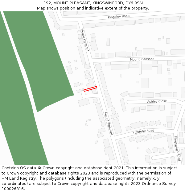 192, MOUNT PLEASANT, KINGSWINFORD, DY6 9SN: Location map and indicative extent of plot
