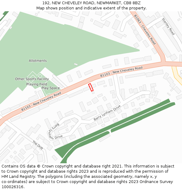 192, NEW CHEVELEY ROAD, NEWMARKET, CB8 8BZ: Location map and indicative extent of plot
