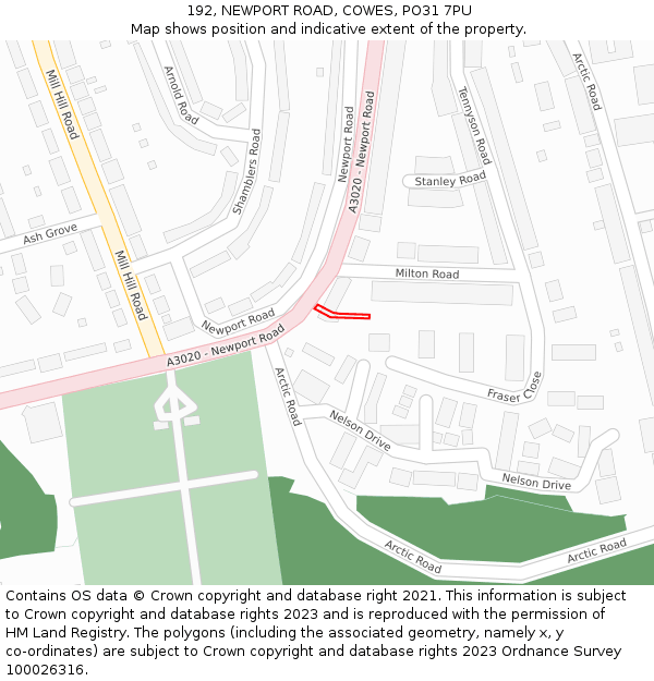 192, NEWPORT ROAD, COWES, PO31 7PU: Location map and indicative extent of plot