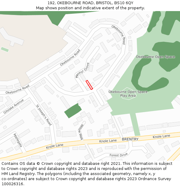 192, OKEBOURNE ROAD, BRISTOL, BS10 6QY: Location map and indicative extent of plot