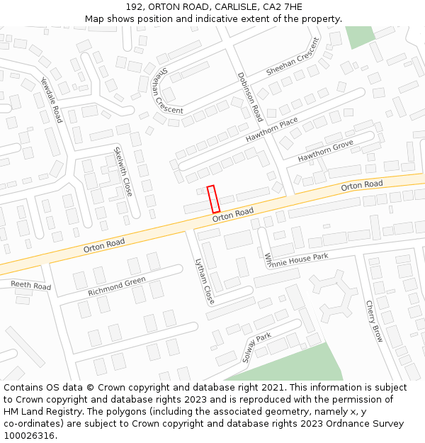 192, ORTON ROAD, CARLISLE, CA2 7HE: Location map and indicative extent of plot