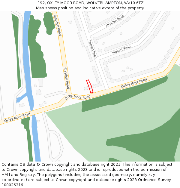 192, OXLEY MOOR ROAD, WOLVERHAMPTON, WV10 6TZ: Location map and indicative extent of plot