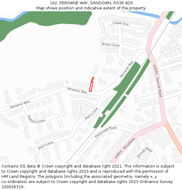 192, PEROWNE WAY, SANDOWN, PO36 9DX: Location map and indicative extent of plot