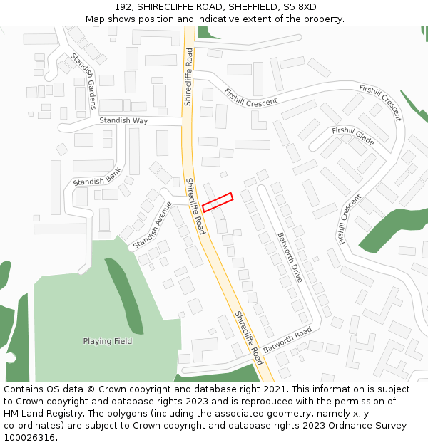 192, SHIRECLIFFE ROAD, SHEFFIELD, S5 8XD: Location map and indicative extent of plot