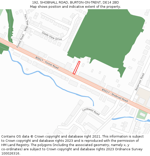 192, SHOBNALL ROAD, BURTON-ON-TRENT, DE14 2BD: Location map and indicative extent of plot
