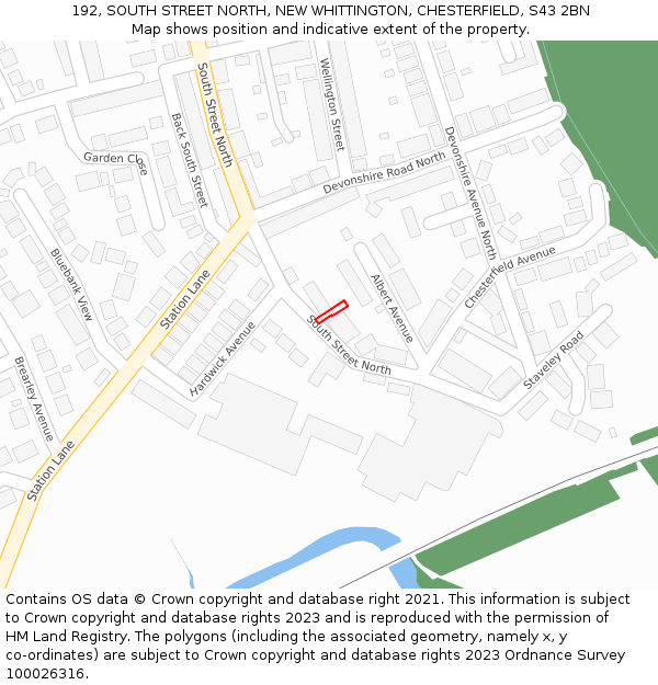 192, SOUTH STREET NORTH, NEW WHITTINGTON, CHESTERFIELD, S43 2BN: Location map and indicative extent of plot