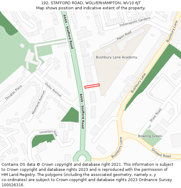 192, STAFFORD ROAD, WOLVERHAMPTON, WV10 6JT: Location map and indicative extent of plot