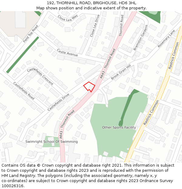 192, THORNHILL ROAD, BRIGHOUSE, HD6 3HL: Location map and indicative extent of plot