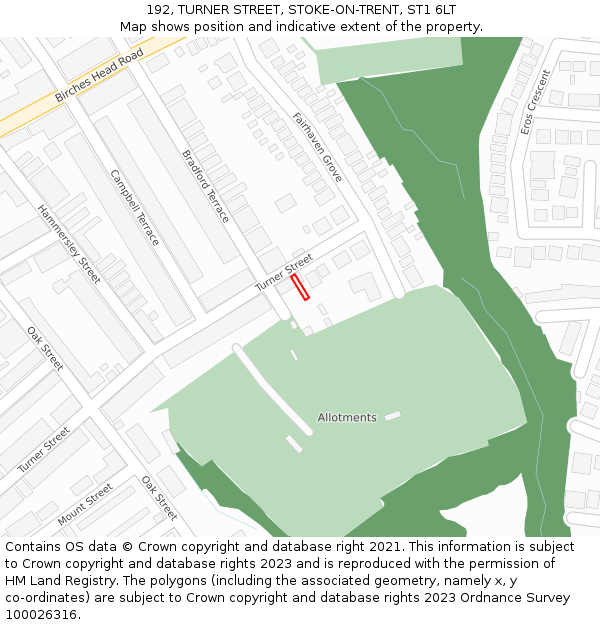 192, TURNER STREET, STOKE-ON-TRENT, ST1 6LT: Location map and indicative extent of plot