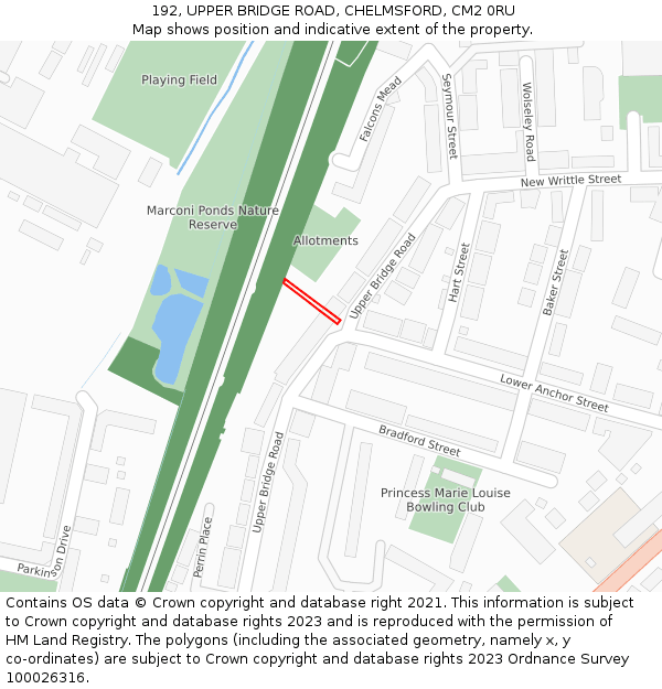 192, UPPER BRIDGE ROAD, CHELMSFORD, CM2 0RU: Location map and indicative extent of plot
