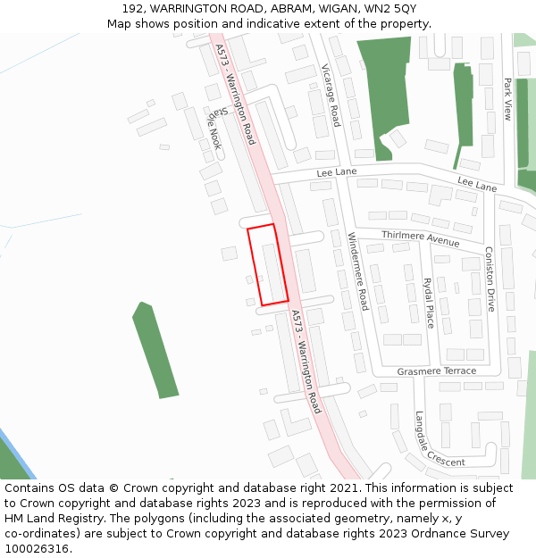 192, WARRINGTON ROAD, ABRAM, WIGAN, WN2 5QY: Location map and indicative extent of plot