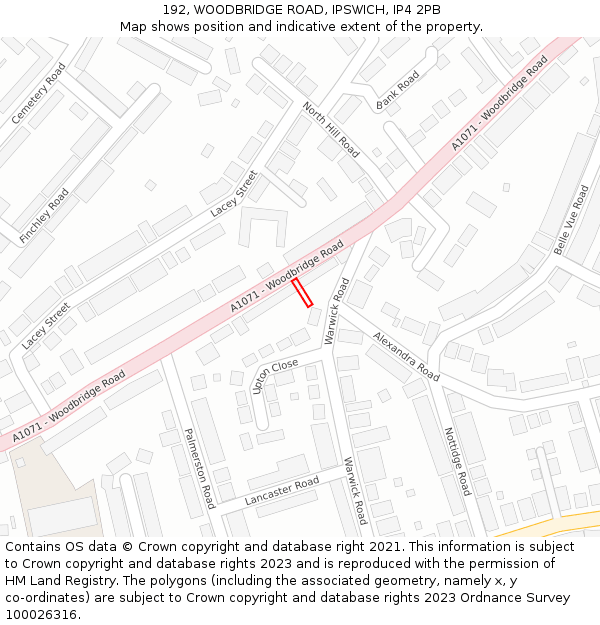 192, WOODBRIDGE ROAD, IPSWICH, IP4 2PB: Location map and indicative extent of plot