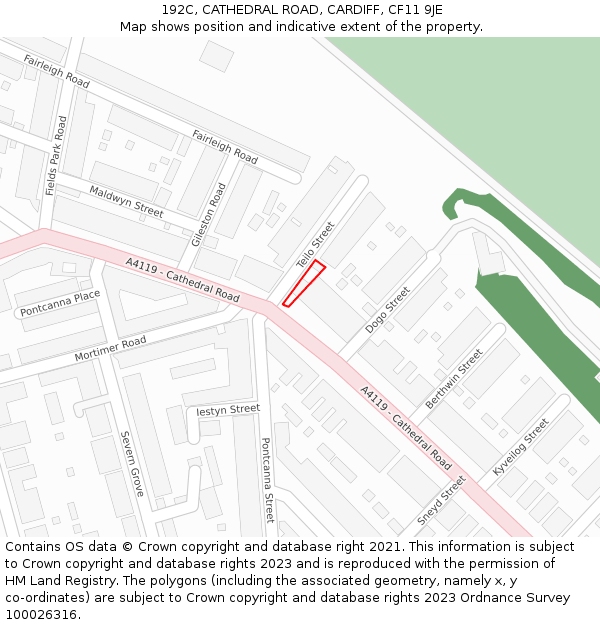 192C, CATHEDRAL ROAD, CARDIFF, CF11 9JE: Location map and indicative extent of plot