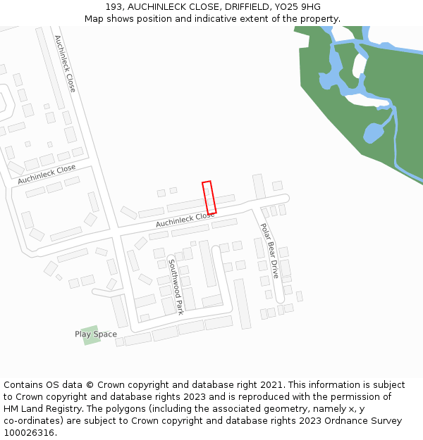 193, AUCHINLECK CLOSE, DRIFFIELD, YO25 9HG: Location map and indicative extent of plot