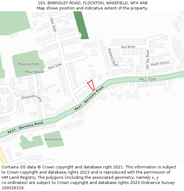 193, BARNSLEY ROAD, FLOCKTON, WAKEFIELD, WF4 4AB: Location map and indicative extent of plot