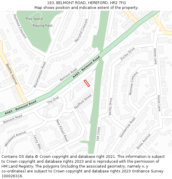 193, BELMONT ROAD, HEREFORD, HR2 7FG: Location map and indicative extent of plot