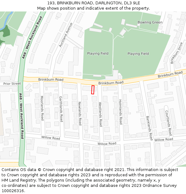 193, BRINKBURN ROAD, DARLINGTON, DL3 9LE: Location map and indicative extent of plot