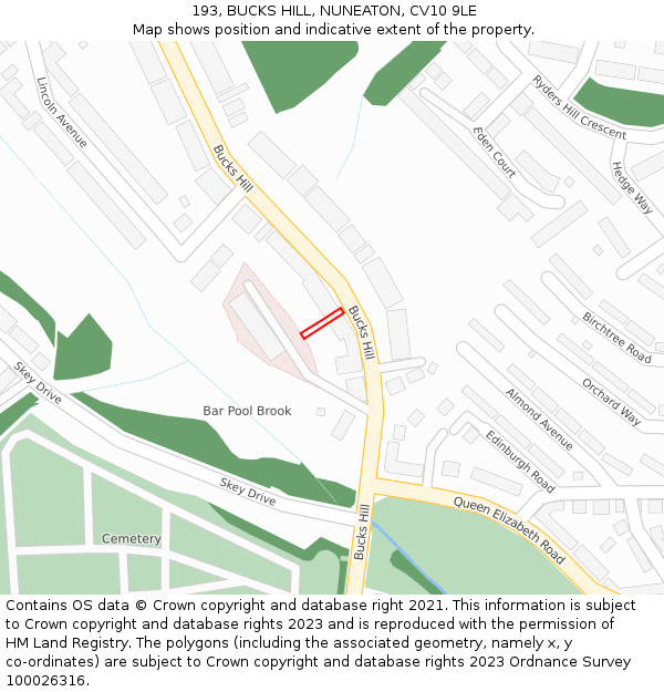 193, BUCKS HILL, NUNEATON, CV10 9LE: Location map and indicative extent of plot