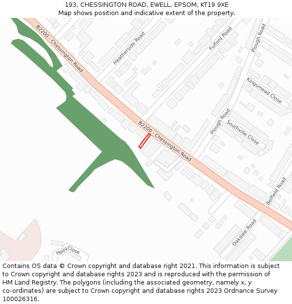193, CHESSINGTON ROAD, EWELL, EPSOM, KT19 9XE: Location map and indicative extent of plot