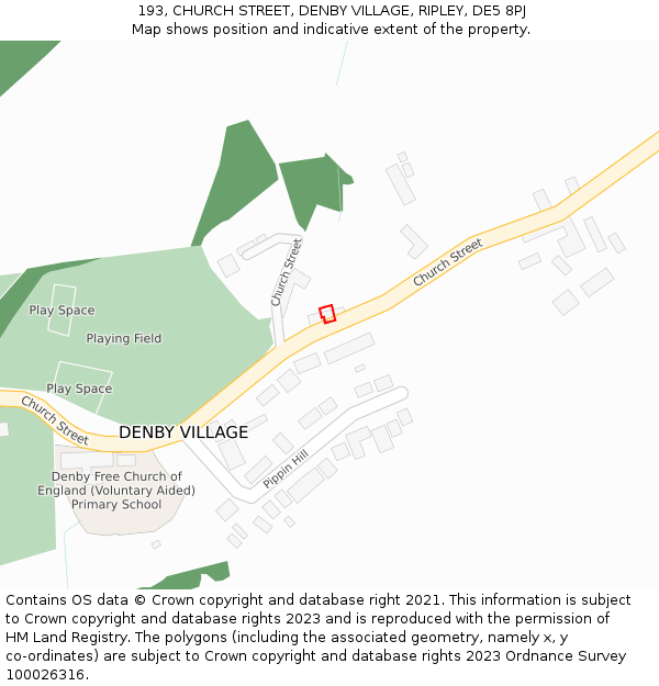 193, CHURCH STREET, DENBY VILLAGE, RIPLEY, DE5 8PJ: Location map and indicative extent of plot