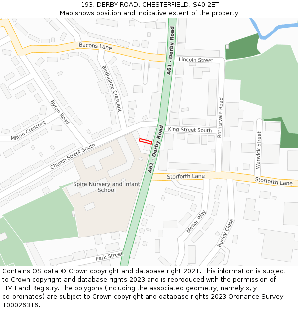 193, DERBY ROAD, CHESTERFIELD, S40 2ET: Location map and indicative extent of plot