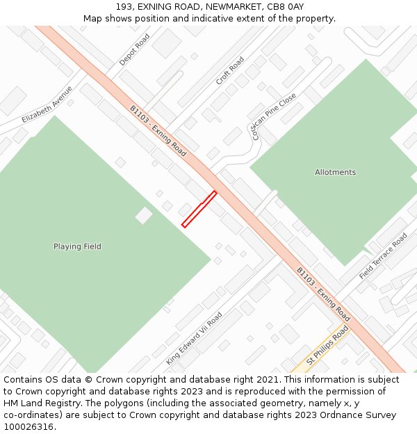 193, EXNING ROAD, NEWMARKET, CB8 0AY: Location map and indicative extent of plot