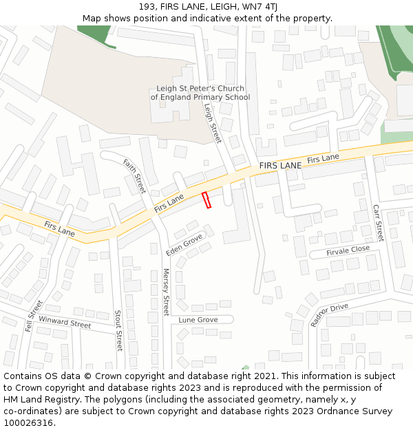 193, FIRS LANE, LEIGH, WN7 4TJ: Location map and indicative extent of plot