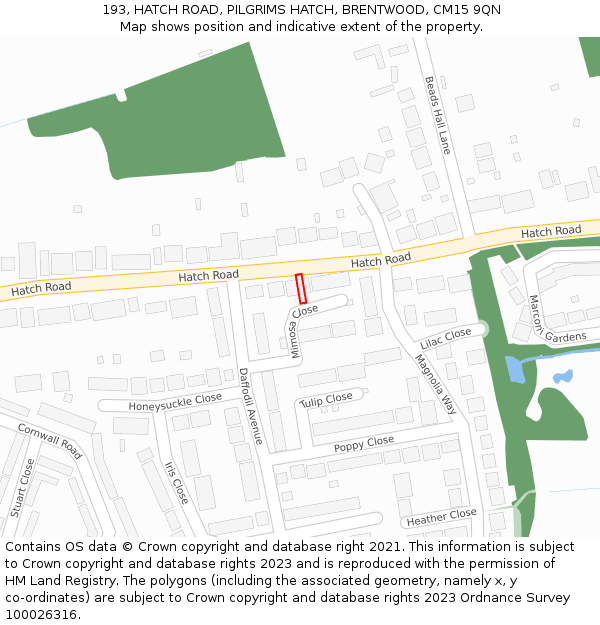 193, HATCH ROAD, PILGRIMS HATCH, BRENTWOOD, CM15 9QN: Location map and indicative extent of plot