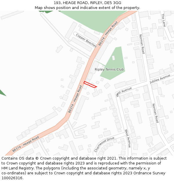 193, HEAGE ROAD, RIPLEY, DE5 3GG: Location map and indicative extent of plot