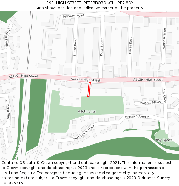 193, HIGH STREET, PETERBOROUGH, PE2 8DY: Location map and indicative extent of plot