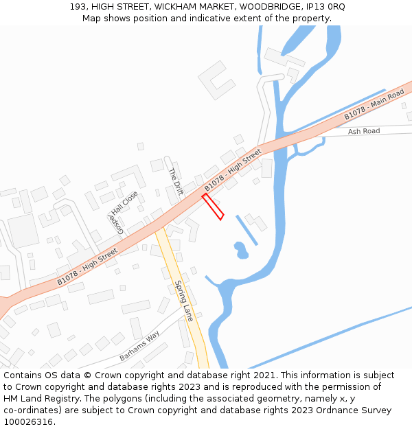 193, HIGH STREET, WICKHAM MARKET, WOODBRIDGE, IP13 0RQ: Location map and indicative extent of plot