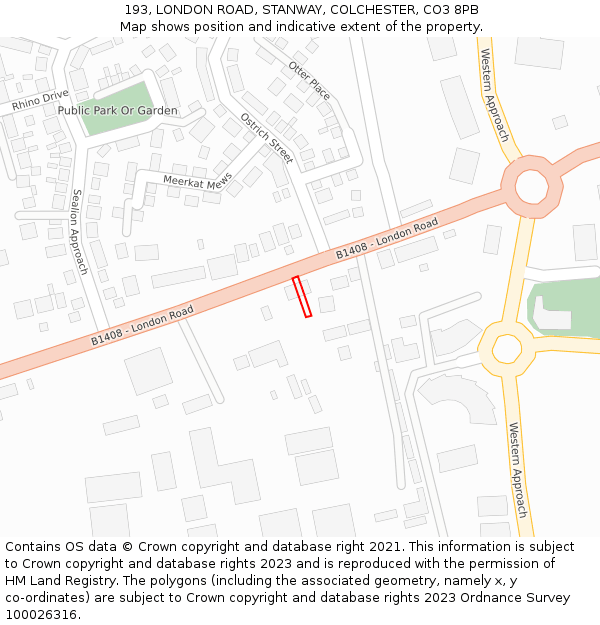 193, LONDON ROAD, STANWAY, COLCHESTER, CO3 8PB: Location map and indicative extent of plot