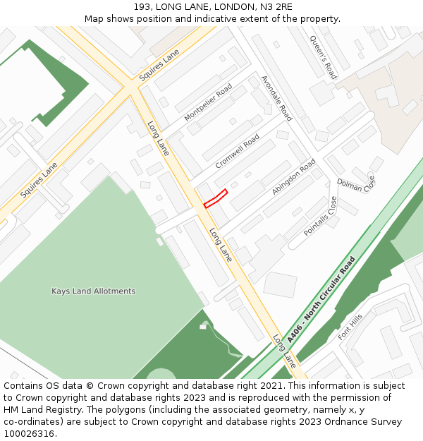 193, LONG LANE, LONDON, N3 2RE: Location map and indicative extent of plot