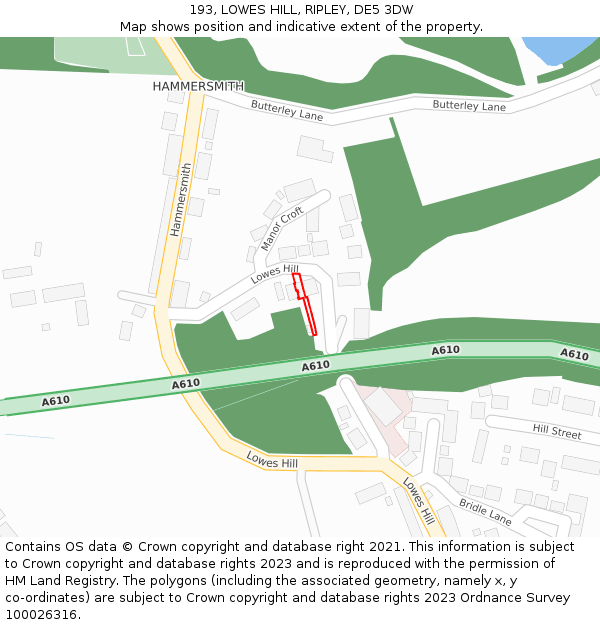 193, LOWES HILL, RIPLEY, DE5 3DW: Location map and indicative extent of plot