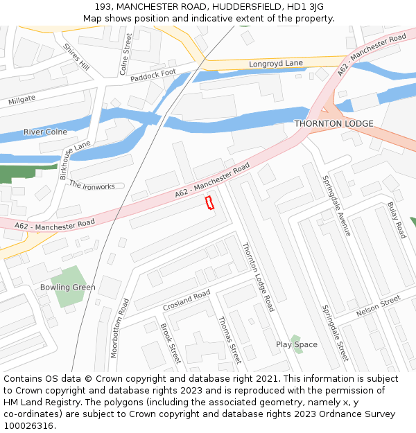 193, MANCHESTER ROAD, HUDDERSFIELD, HD1 3JG: Location map and indicative extent of plot