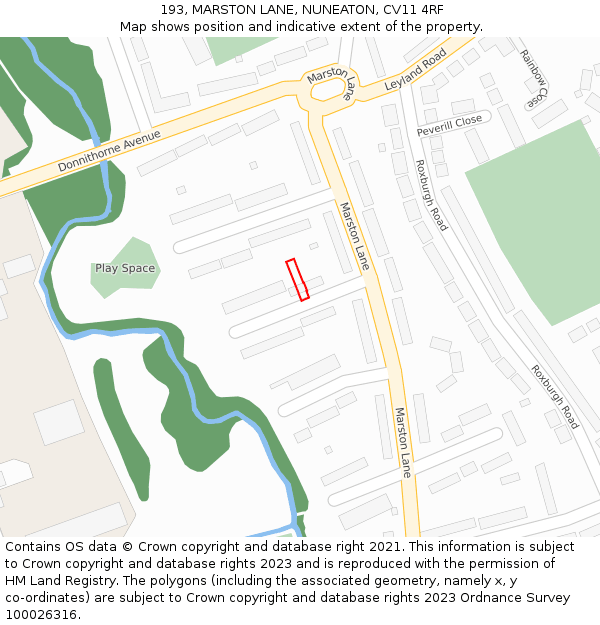 193, MARSTON LANE, NUNEATON, CV11 4RF: Location map and indicative extent of plot