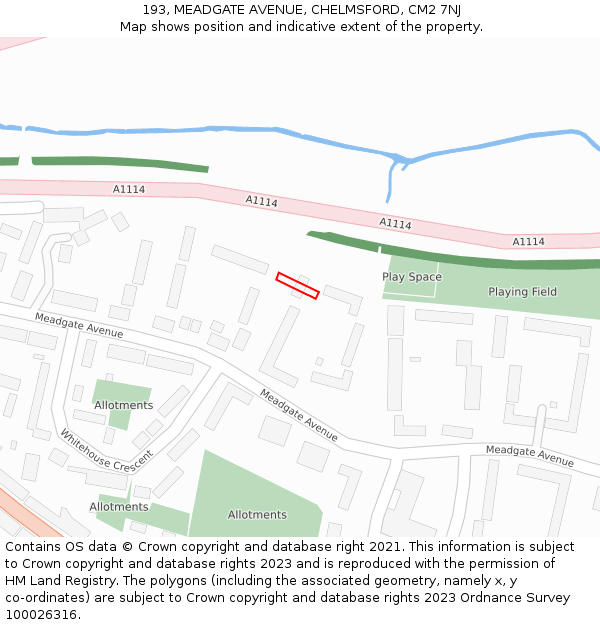 193, MEADGATE AVENUE, CHELMSFORD, CM2 7NJ: Location map and indicative extent of plot