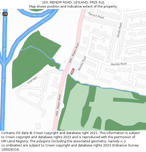 193, MENDIP ROAD, LEYLAND, PR25 5UL: Location map and indicative extent of plot