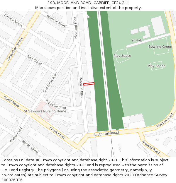 193, MOORLAND ROAD, CARDIFF, CF24 2LH: Location map and indicative extent of plot