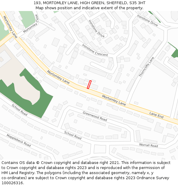 193, MORTOMLEY LANE, HIGH GREEN, SHEFFIELD, S35 3HT: Location map and indicative extent of plot
